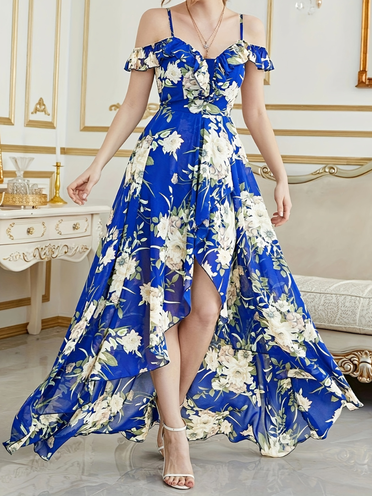 Vestido Feminino Longo Floral Elegante com Fenda