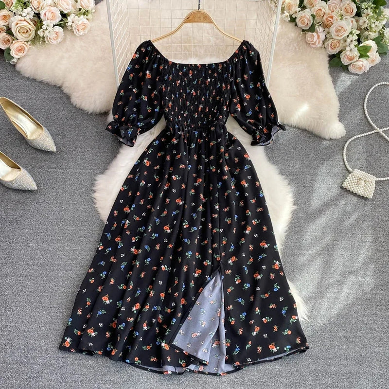 Vestido Feminino Longo Vintage Floral de Verão