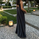 Vestido Feminino Longo de Verão Drapeado com Costas Nua