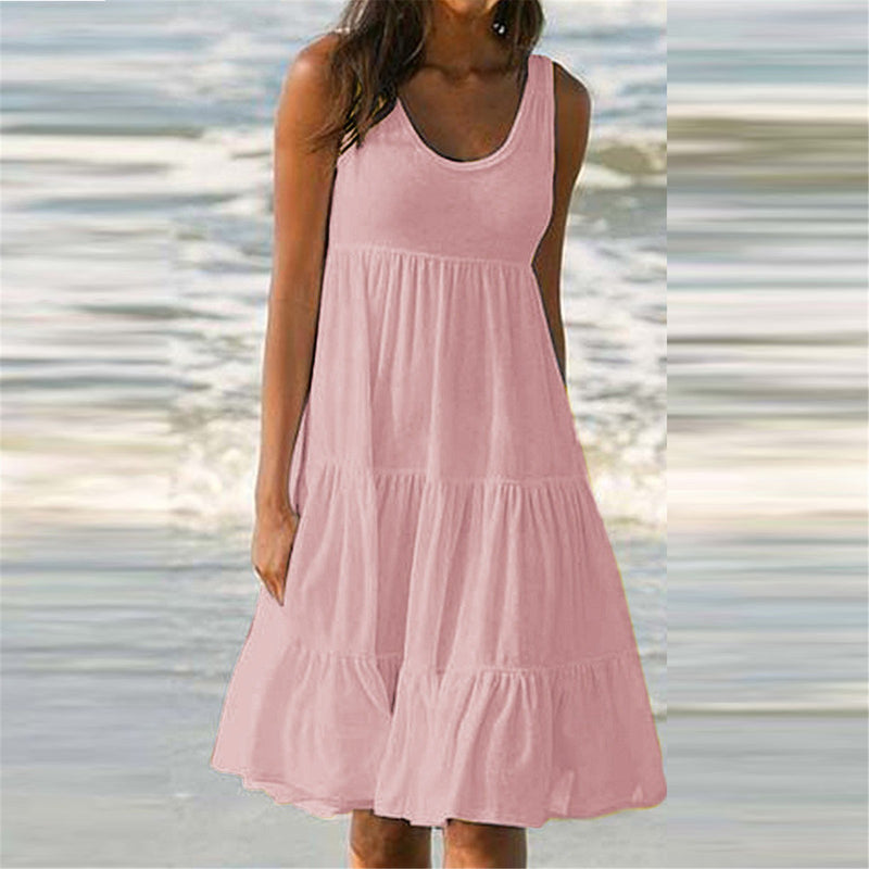 Vestido Feminino Midi Básico Plissado
