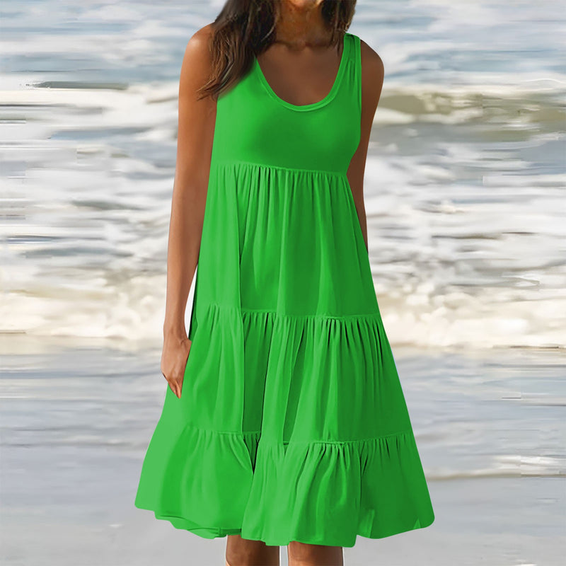 Vestido Feminino Midi Básico Plissado