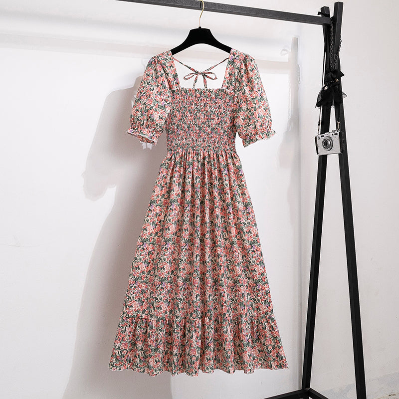 Vestido Feminino de Verão Florido Plissado