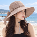 Chapéu Feminino de Verão com Laço e Proteção Solar